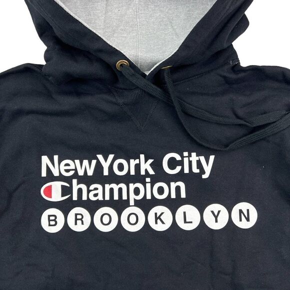 New Champion Men Black Hoodie Logo Printed Long Sleeve Pocket Pullover US M - Picture 6 of 9